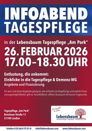 Infoplakat zum Infoabend Tagespflege in der Tagespflege "Am Park"